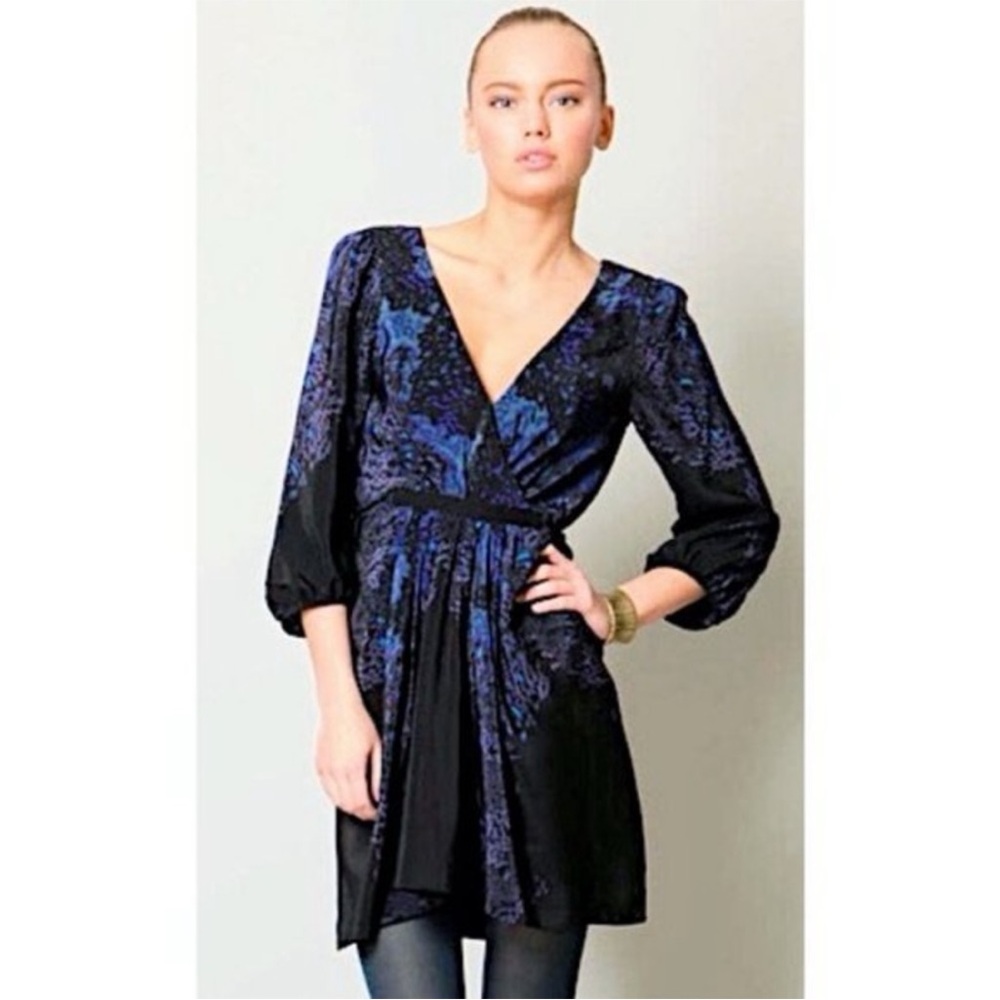 Tibi Black & Blue Silk Dress